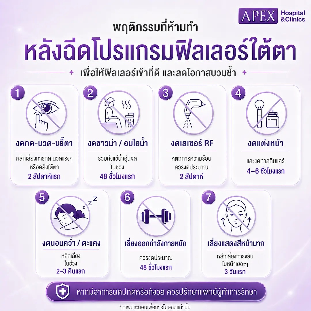 พฤติกรรมที่ห้ามทำหลังฉีดฟิลเลอร์ใต้ตา
