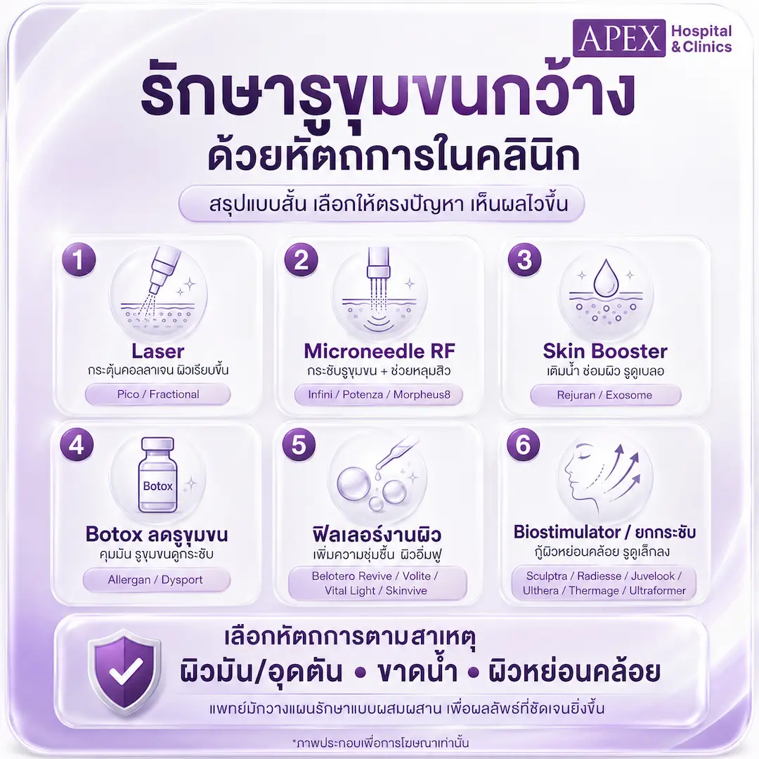รักษารูขุมขนกว้าง ด้วยหัตถการในคลินิก