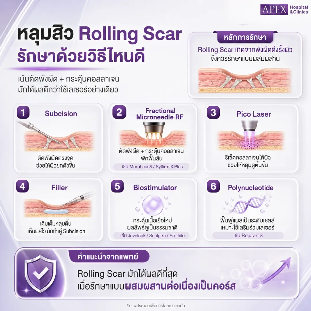 หลุมสิว Rolling Scar รักษาด้วยวิธีไหนดี