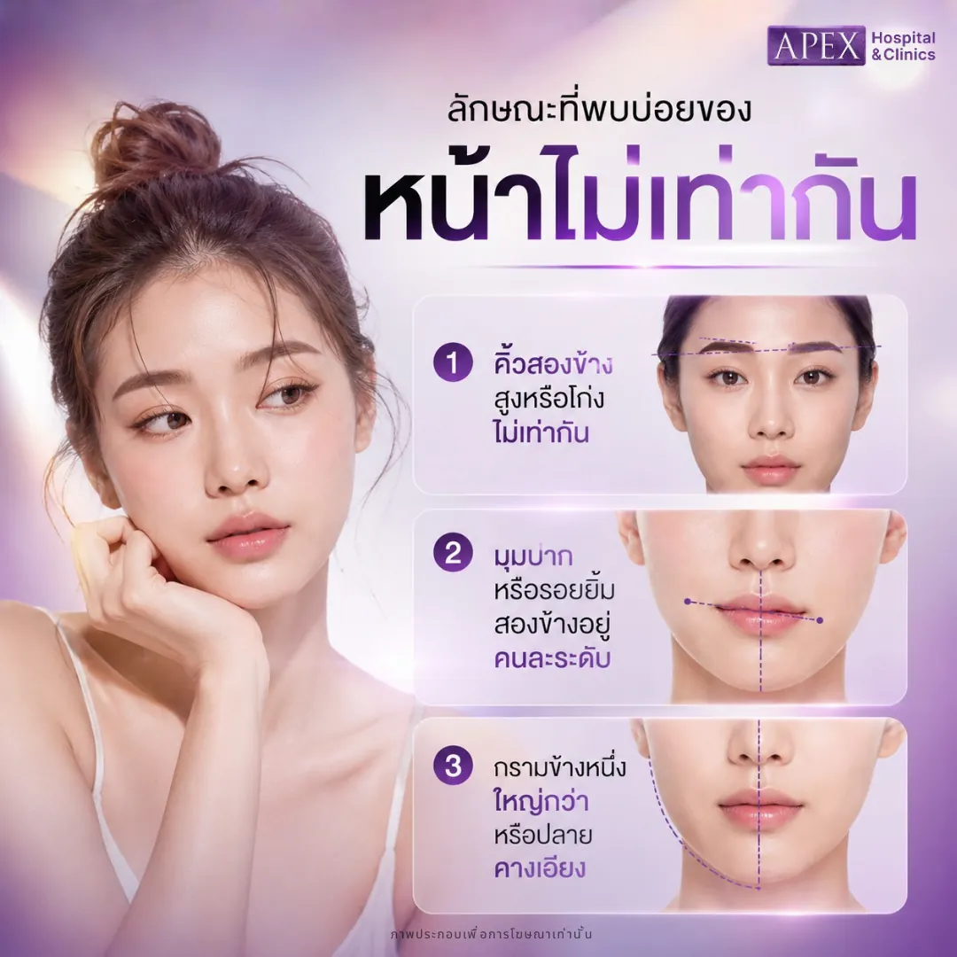 ลักษณะที่พบบ่อยของอาการหน้าไม่เท่ากัน