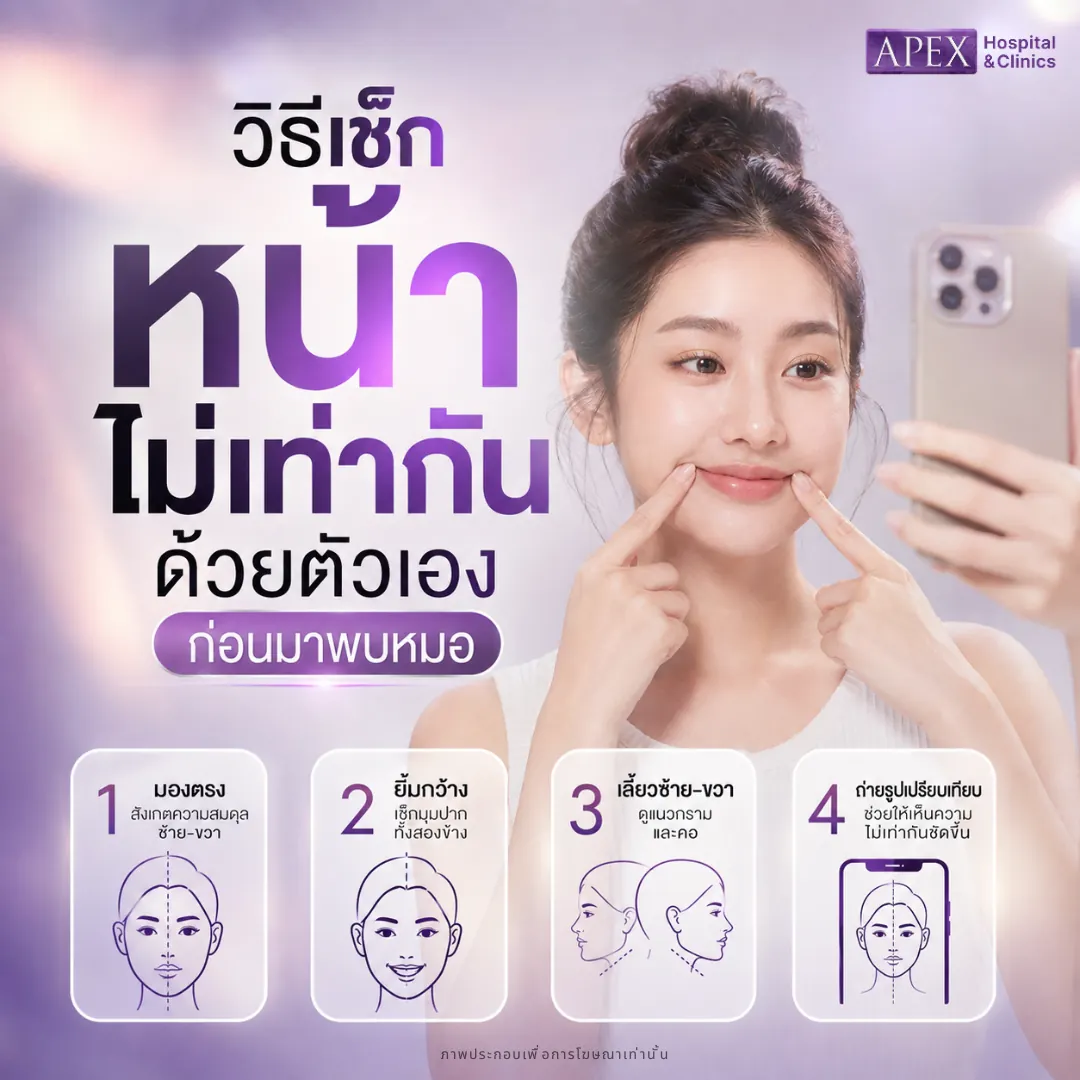 วิธีเช็กหน้าไม่เท่ากันด้วยตัวเองก่อนมาพบหมอ
